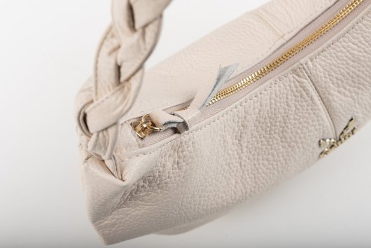 BRAIDED LEATHER SHOULDER BAG IN CREAM-”SMALL”