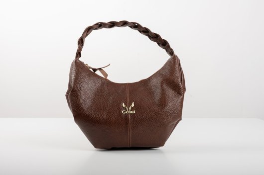 BRAIDED LEATHER SHOULDER BAG IN BROWN-”SMALL”