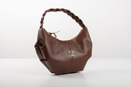 BRAIDED LEATHER SHOULDER BAG IN BROWN-”SMALL”