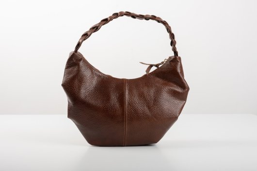 BRAIDED LEATHER SHOULDER BAG IN BROWN-”SMALL”