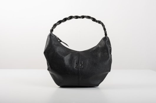 BRAIDED LEATHER SHOULDER BAG IN BLACK-”SMALL”