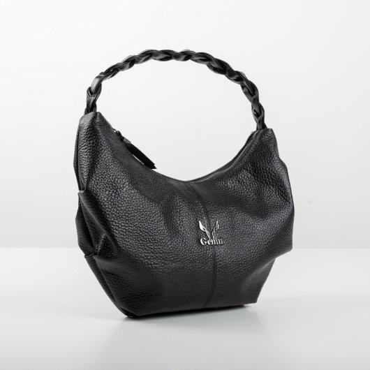 BRAIDED LEATHER SHOULDER BAG IN BLACK-”SMALL”