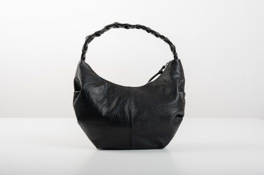 BRAIDED LEATHER SHOULDER BAG IN BLACK-”SMALL”