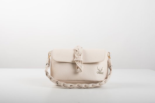 BRAIDED LEATHER BAG WITH FLAP IN CREAM