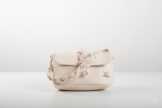 BRAIDED LEATHER BAG WITH FLAP IN CREAM