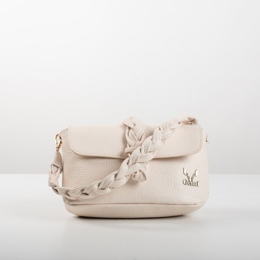 BRAIDED LEATHER BAG WITH FLAP IN CREAM