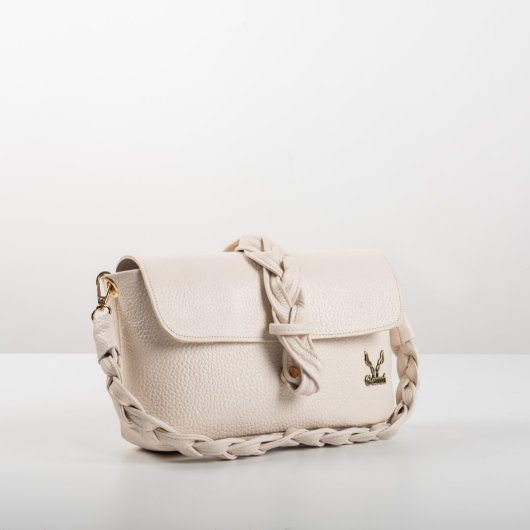 BRAIDED LEATHER BAG WITH FLAP IN CREAM