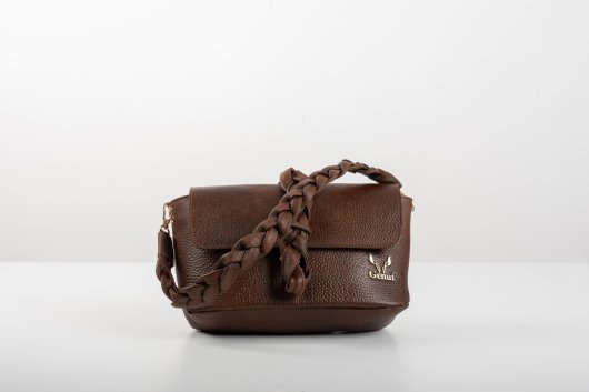 BRAIDED LEATHER BAG WITH FLAP IN BROWN