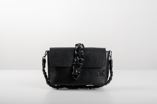 BRAIDED LEATHER BAG WITH FLAP IN BLACK