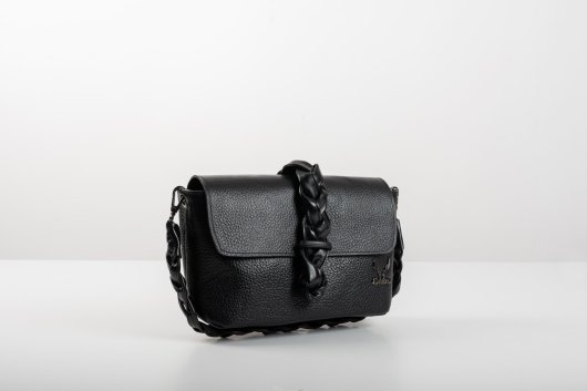 BRAIDED LEATHER BAG WITH FLAP IN BLACK