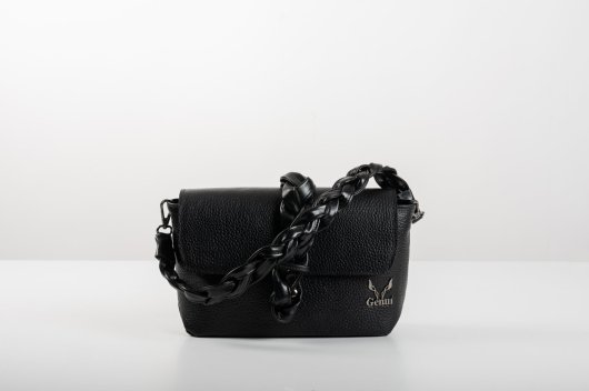 BRAIDED LEATHER BAG WITH FLAP IN BLACK