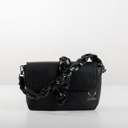 BRAIDED LEATHER BAG WITH FLAP IN BLACK