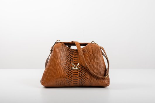 CLASP HANDLE LEATHER HANDBAG IN TAN