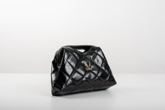 CLASP HANDLE LEATHER QUILTED HANDBAG IN BLACK