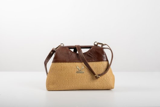 NATURAL RAFFIA CLASP HANDLE HANDBAG