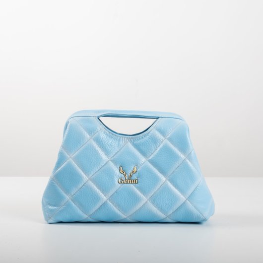 CLASP HANDLE LEATHER HANDBAG IN LIGHT BLUE