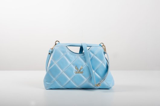 CLASP HANDLE LEATHER HANDBAG IN LIGHT BLUE