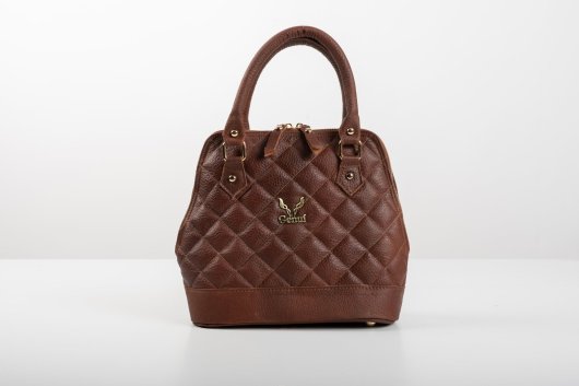 LEATHER QUILTED HANDBAG IN BROWN