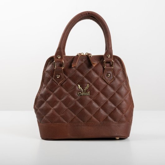 LEATHER QUILTED HANDBAG IN BROWN