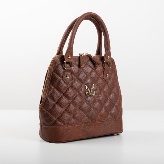 LEATHER QUILTED HANDBAG IN BROWN