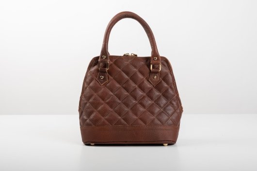 LEATHER QUILTED HANDBAG IN BROWN