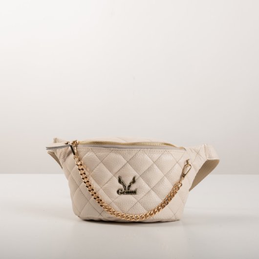 QUILTED BELT BAG IN CREAM-”MEDIUM”