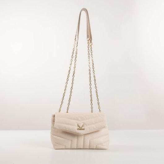 CREAM QUILTED SHOULDER BAG WITH CHAIN