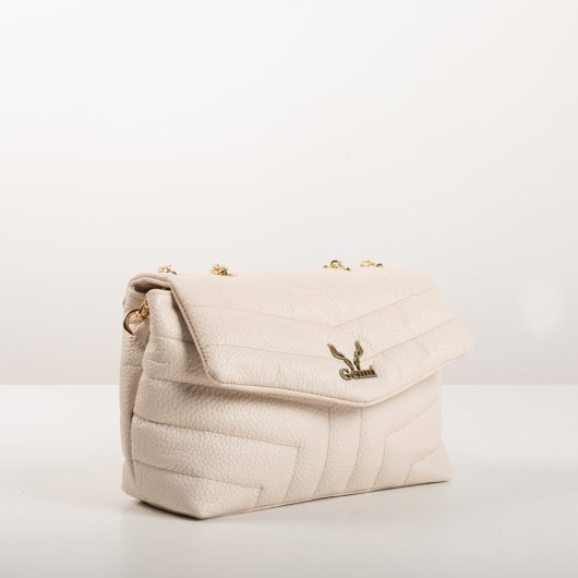 CREAM QUILTED SHOULDER BAG WITH CHAIN