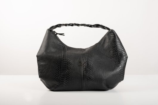 BRAIDED LEATHER SHOULDER BAG IN BLACK-”LARGE”