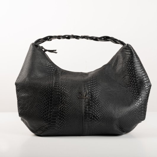 BRAIDED LEATHER SHOULDER BAG IN BLACK-”LARGE”