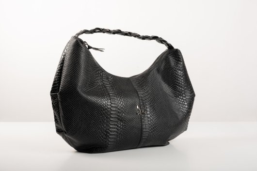 BRAIDED LEATHER SHOULDER BAG IN BLACK-”LARGE”