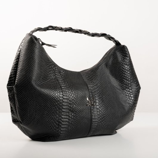 BRAIDED LEATHER SHOULDER BAG IN BLACK-”LARGE”