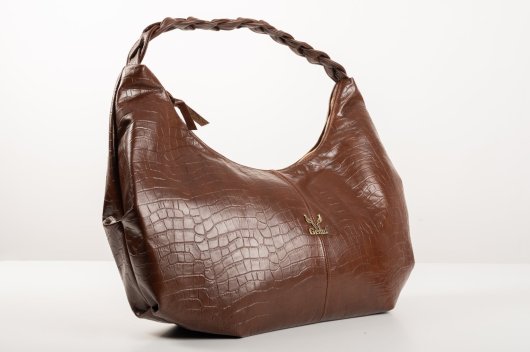 BRAIDED LEATHER SHOULDER BAG IN BROWN-”LARGE”