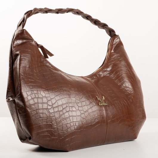 BRAIDED LEATHER SHOULDER BAG IN BROWN-”LARGE”