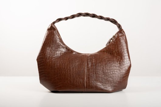 BRAIDED LEATHER SHOULDER BAG IN BROWN-”LARGE”