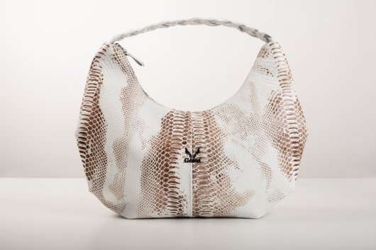 BRAIDED LEATHER SHOULDER BAG IN WHITE-”LARGE”