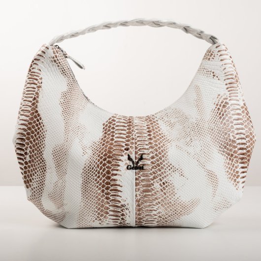 BRAIDED LEATHER SHOULDER BAG IN WHITE-”LARGE”