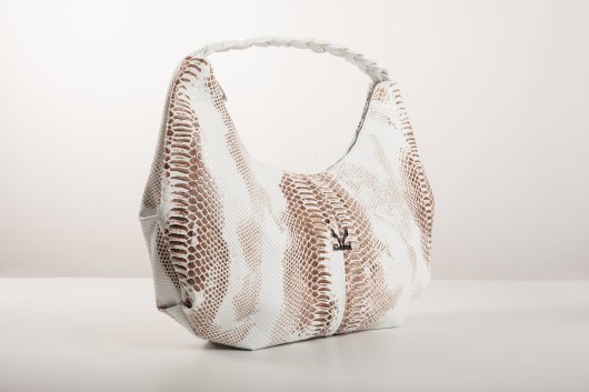 BRAIDED LEATHER SHOULDER BAG IN WHITE-”LARGE”