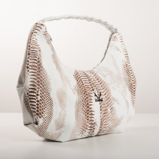 BRAIDED LEATHER SHOULDER BAG IN WHITE-”LARGE”