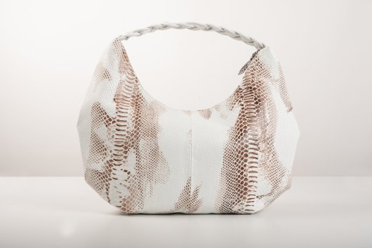 BRAIDED LEATHER SHOULDER BAG IN WHITE-”LARGE”