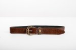 BROWN LEATHER BELT WITH BEIGE DECORATIVE HARDWARE