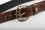 BROWN LEATHER BELT WITH BEIGE DECORATIVE HARDWARE
