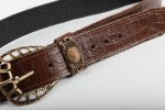 BROWN LEATHER BELT WITH BEIGE DECORATIVE HARDWARE