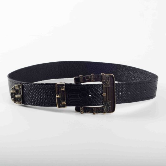 VINTAGE STYLE LEATHER BELT IN BLACK (BRONZE HARDWARE)