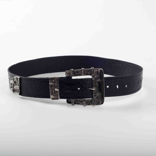 VINTAGE STYLE LEATHER BELT IN BLACK (NICKEL HARDWARE)