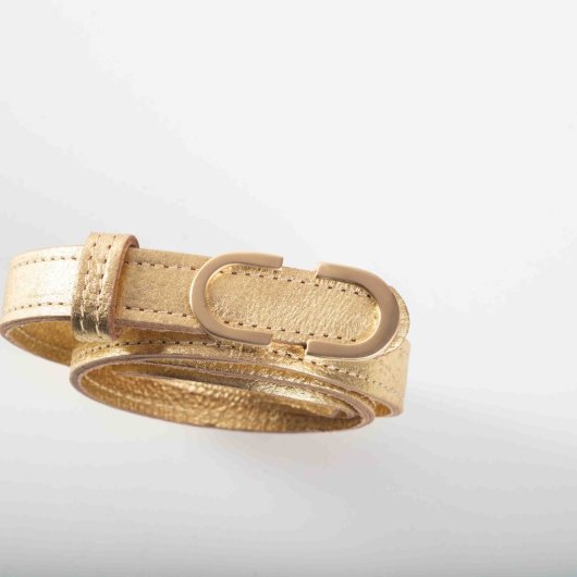 GOLDEN LEATHER BELT WITH OVAL HARDWARE