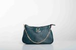 LEATHER SHOULDER BAG WITH CHAIN IN DARK GREEN
