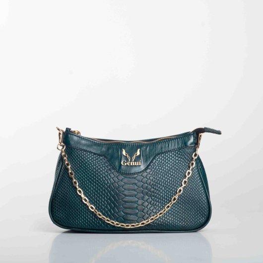 LEATHER SHOULDER BAG WITH CHAIN IN DARK GREEN