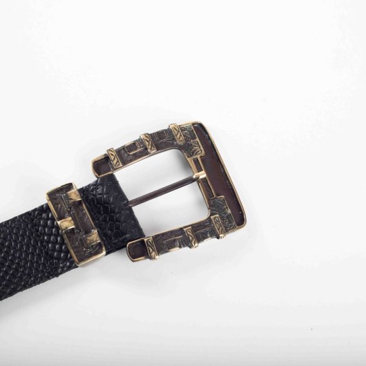 VINTAGE STYLE LEATHER BELT IN BLACK (BRONZE HARDWARE)