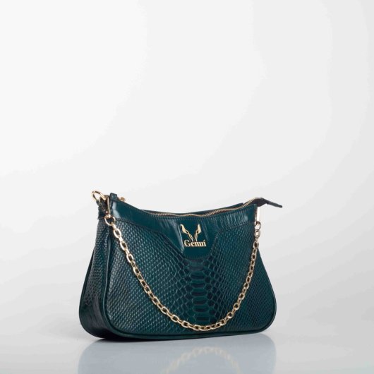 LEATHER SHOULDER BAG WITH CHAIN IN DARK GREEN